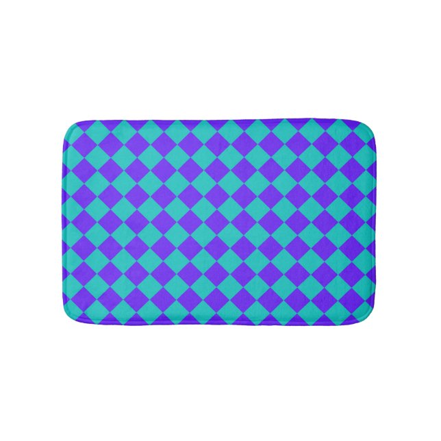 Purple Teal Chequered Diamond Pattern  Bath Mat (Front)