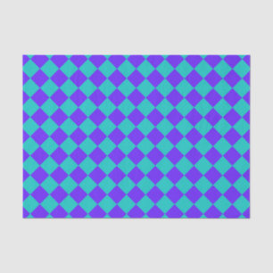 Purple Teal Chequered Diamond Pattern Tissue Paper
