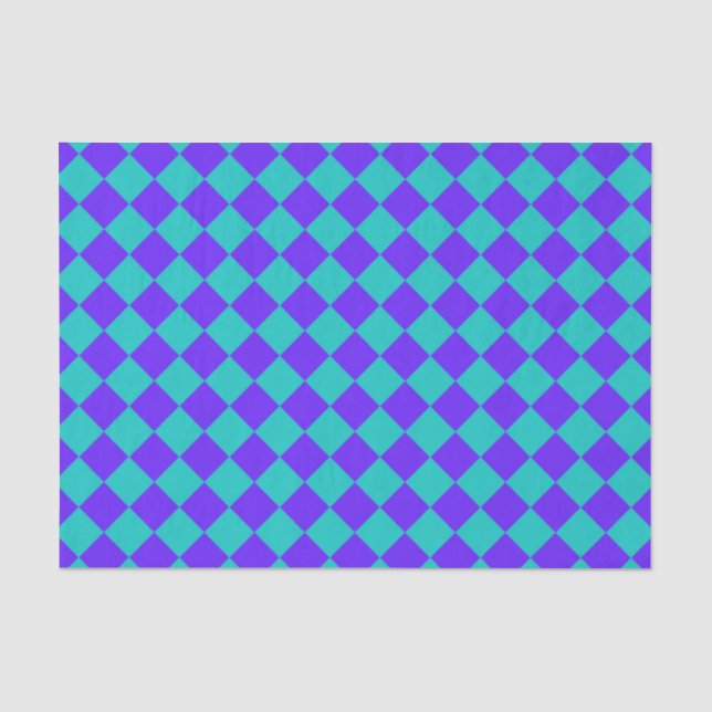 Purple Teal Chequered Diamond Pattern Tissue Paper (Front)