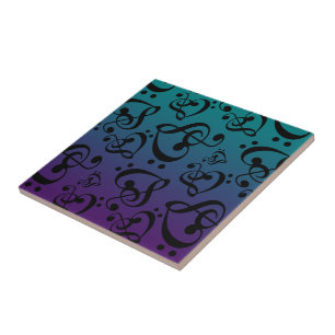 Purple Teal Clef Hearts Music Notes Pattern Tile