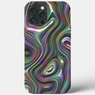 Purple Teal Cool Faux Shiny 3D Retro Waves Pattern iPhone 13 Pro Max Case