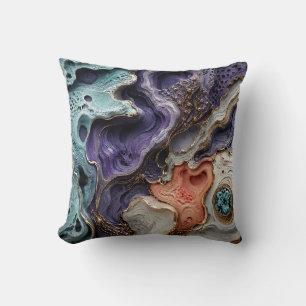 Purple Teal Coral Abstract Throw Pillow Boho Art
