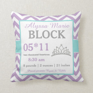Purple Teal Crown Baby Announcement Pillow