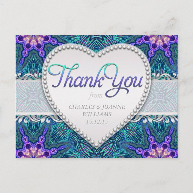 Purple Teal Elegant Wedding Thank You Postcard (Front)