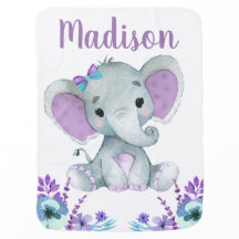Purple Teal Elephant Baby Blankets Floral