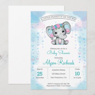 Purple teal elephant   Baby Shower Invitation