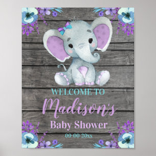 Purple Teal Elephant Welcome Sign, Girl Shower Poster
