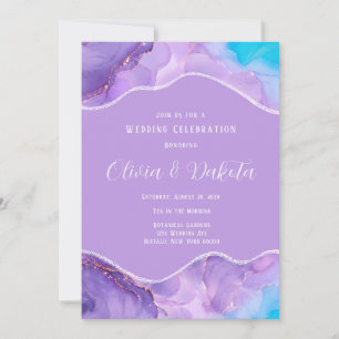 Purple Teal Ethereal Alcohol Ink Wedding Invitation