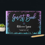 Purple Teal Faux Glitter Bat Mitzvah Guest Book<br><div class="desc">Modern purple and turquoise faux glitter personalized Bat Mitzvah guest book. Designs are flat printed illustrations/graphics - NOT ACTUAL GLITTER.</div>