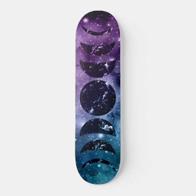 Purple Teal Galaxy Nebula Dream Moon Phases #1 Skateboard (Front)