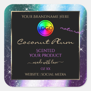 Purple Teal Glitter Frame Product Label with Logo