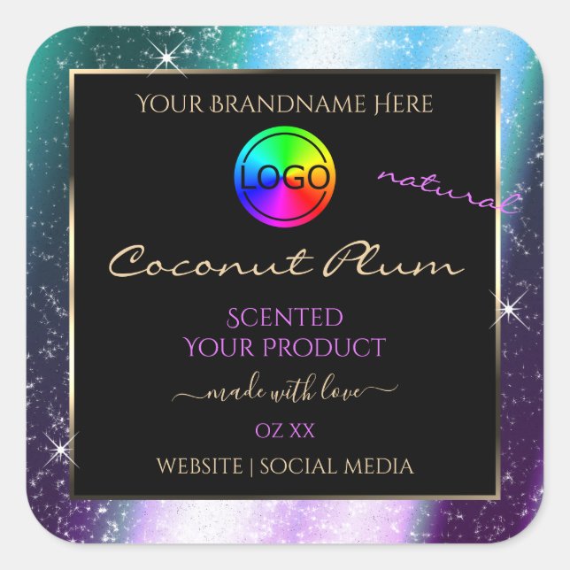 Purple Teal Glitter Frame Product Label with Logo (Front)