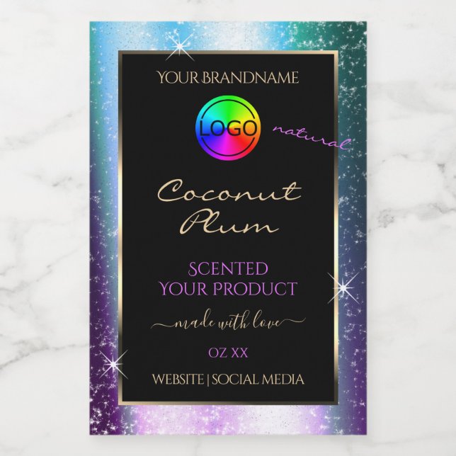 Purple Teal Glitter Frame Product Label with Logo (Single Label)