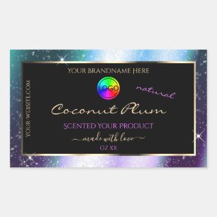 Purple Teal Glitter Frame Product Label with Logo