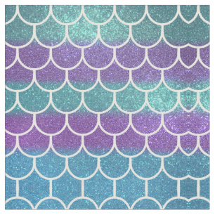 Purple Teal Glitter Mermaid Scallop Scales Fabric