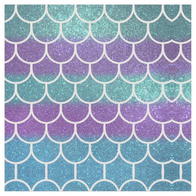 Purple Teal Glitter Mermaid Scallop Scales Fabric (Close Up)