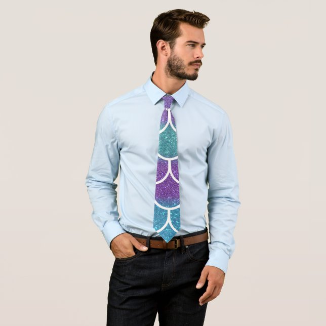 Purple Teal Glitter Mermaid Scallop Scales Tie (In Situ)
