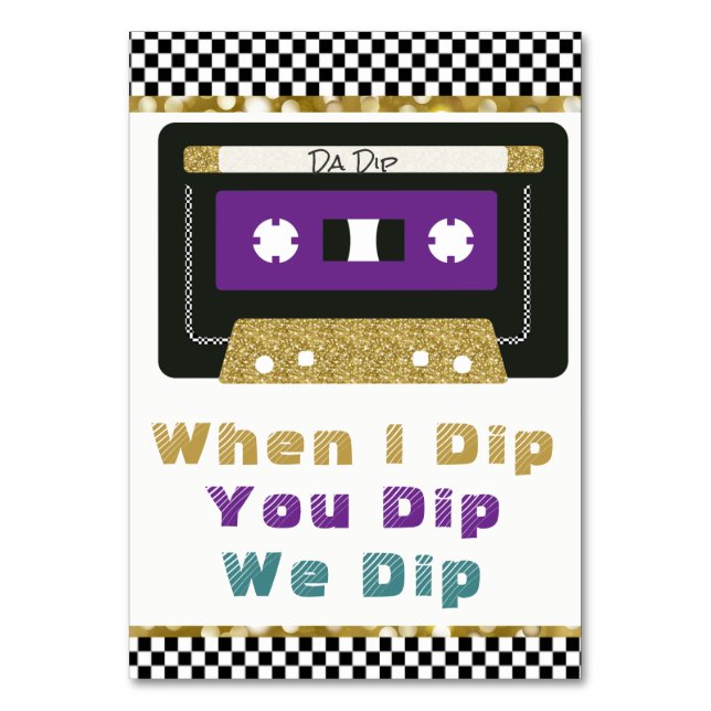 Purple| Teal | Gold 80's Retro Cassette Dip Sign Table Number (Front)
