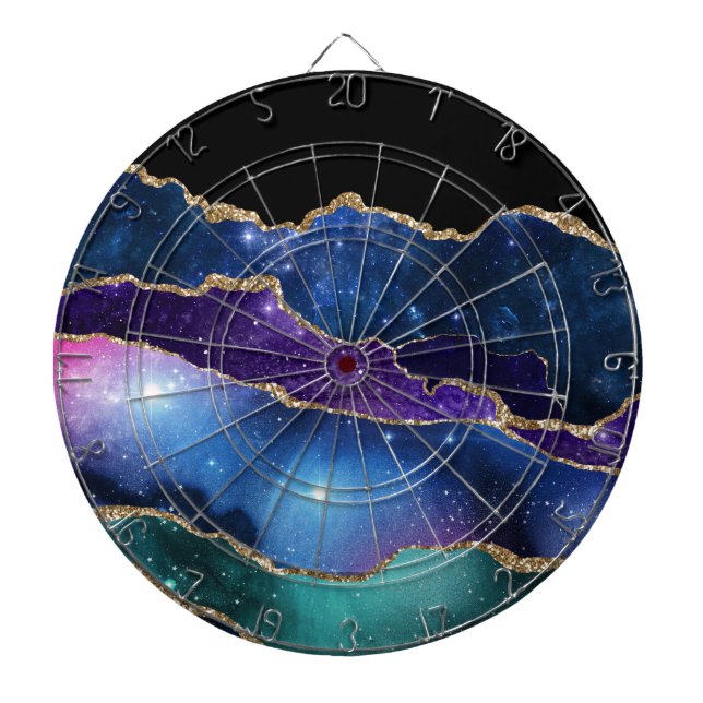 Purple Teal Gold Glitter Marble Dartboard (Front)