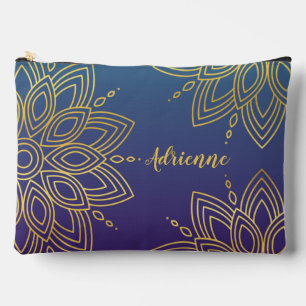 Purple Teal Gradient Faux Gold Mandala Accessory Pouch