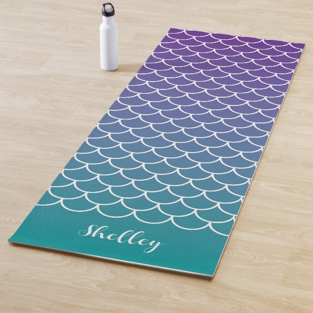 Purple Teal Gradient Mermaid Fishscale Yoga Mat (In Situ)