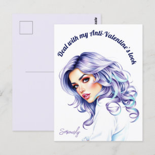 Purple teal hair beauty`s Anti-Valentine custom Postcard