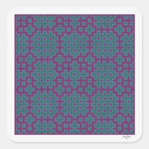 purple & teal Hitomezashi geometric tile Square Sticker
