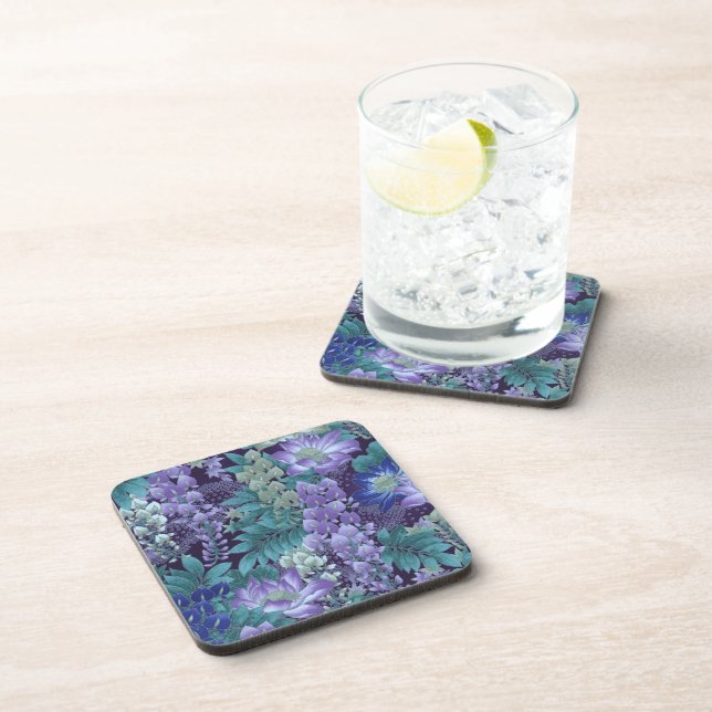 Purple & Teal Jungle Flowers Coaster (Right Side)