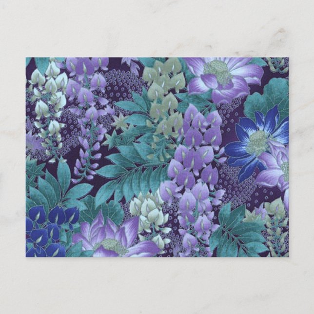 Purple & Teal Jungle Flowers Postcard (Front)