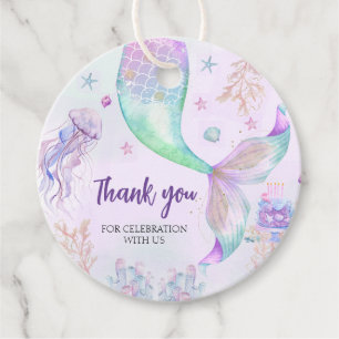 Purple Teal Little Mermaid Thank You Favour Tags