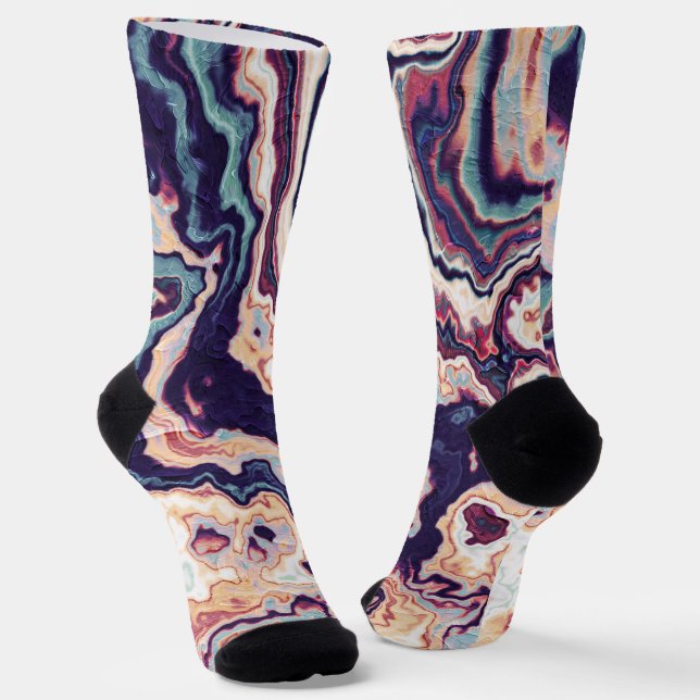 Purple Teal Marble Geode Fusion Socks (Angled)