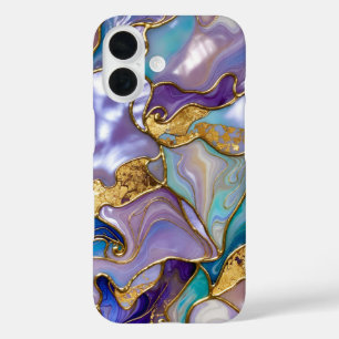Purple Teal Marble Phone Case Gold Luxury