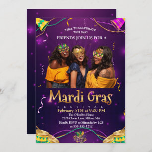 Purple   Teal Masquerade Masks Mardi Gras Party Invitation