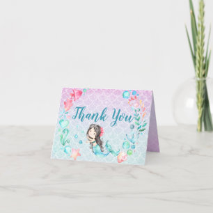 Purple Teal Mermaid Girl's Baby Shower Thank You Card