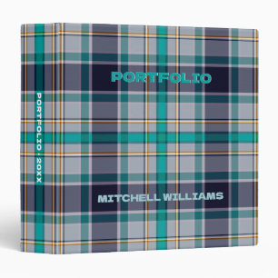 Purple Teal Modern Tartan Plaid Portfolio Binder