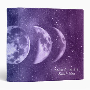 Purple Teal Moon Phases Celestial Pattern Binder
