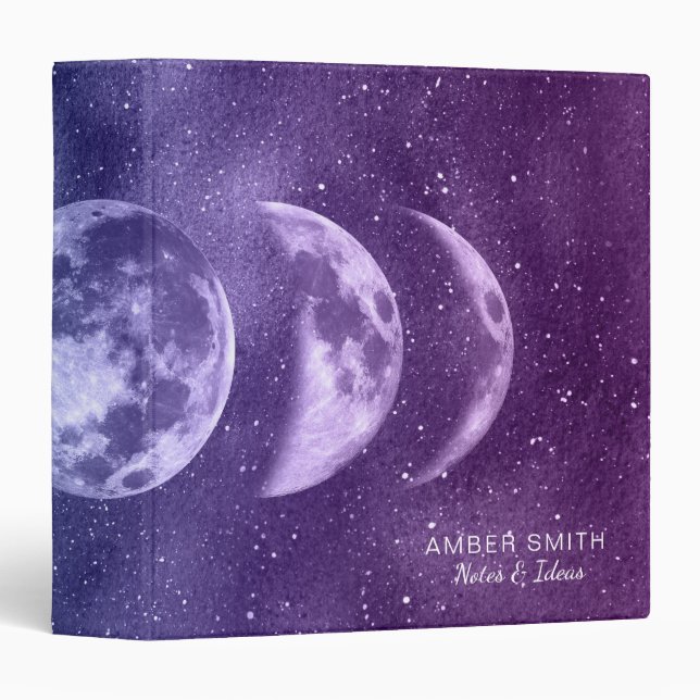 Purple Teal Moon Phases Celestial Pattern Binder (Front/Spine)
