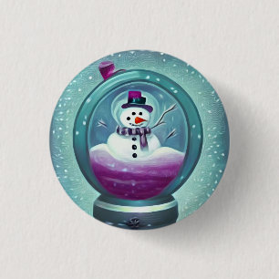 Purple Teal Painted Snow Globe 1 Inch Round Button
