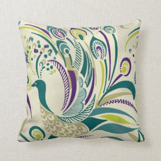 Purple Teal Peacock Swirl Throw Pillow by American