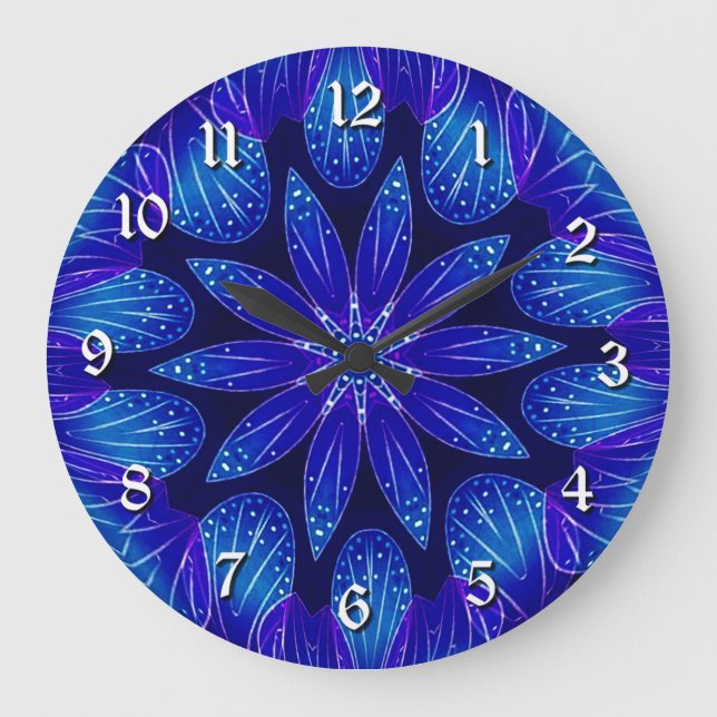 Purple & Teal Petals Mandala Large Clock (Front)