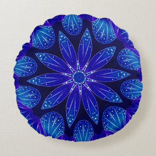 Purple & Teal Petals Mandala Round Pillow