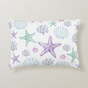 Purple Teal Seashell Starfish Coastal Shells Accent Pillow