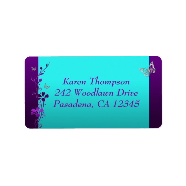 Purple Teal Silver Butterfly Address Label 2 (Front)