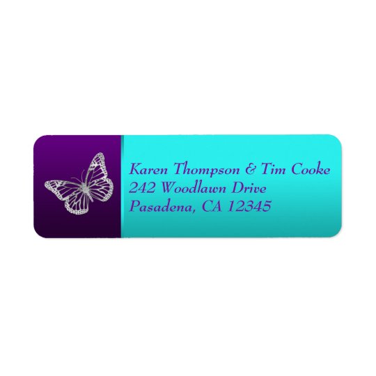 Purple Teal Silver Butterfly Return Address Label