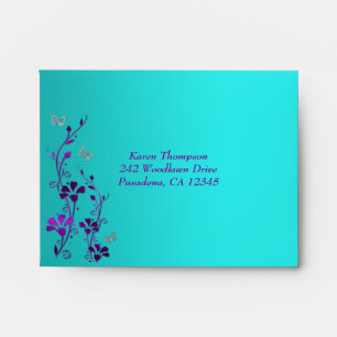 Purple Teal Silver Floral Butterfly A2 Envelope