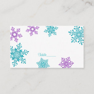 Purple Teal Snowflake Winter Wedding Place Cards