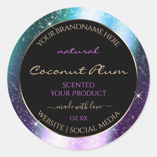 Purple Teal Sparkle Glitter Frame Product Label (Front)