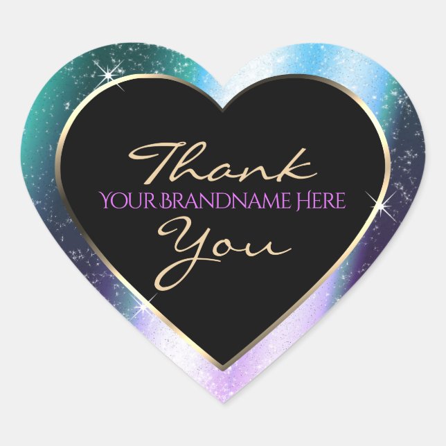 Purple Teal Sparkle Glitter Frame Thank You Heart Sticker (Front)