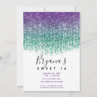 Purple Teal Sparkly Glitter Sweet 16 Birthday 