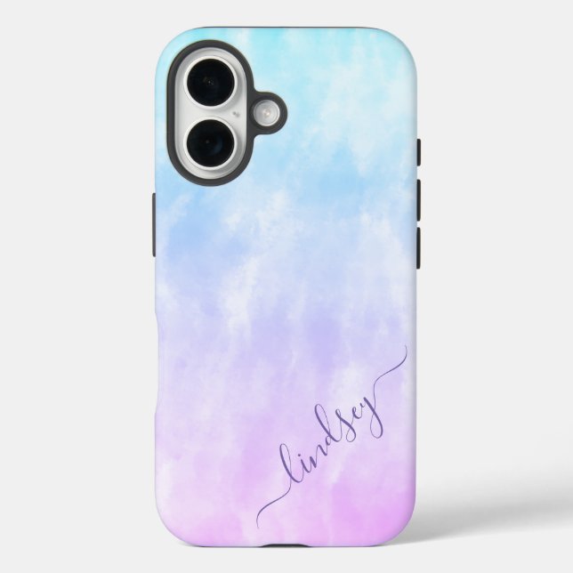 Purple Teal Tie Dye Calligraphy Personalized Name Case-Mate iPhone Case (Back)